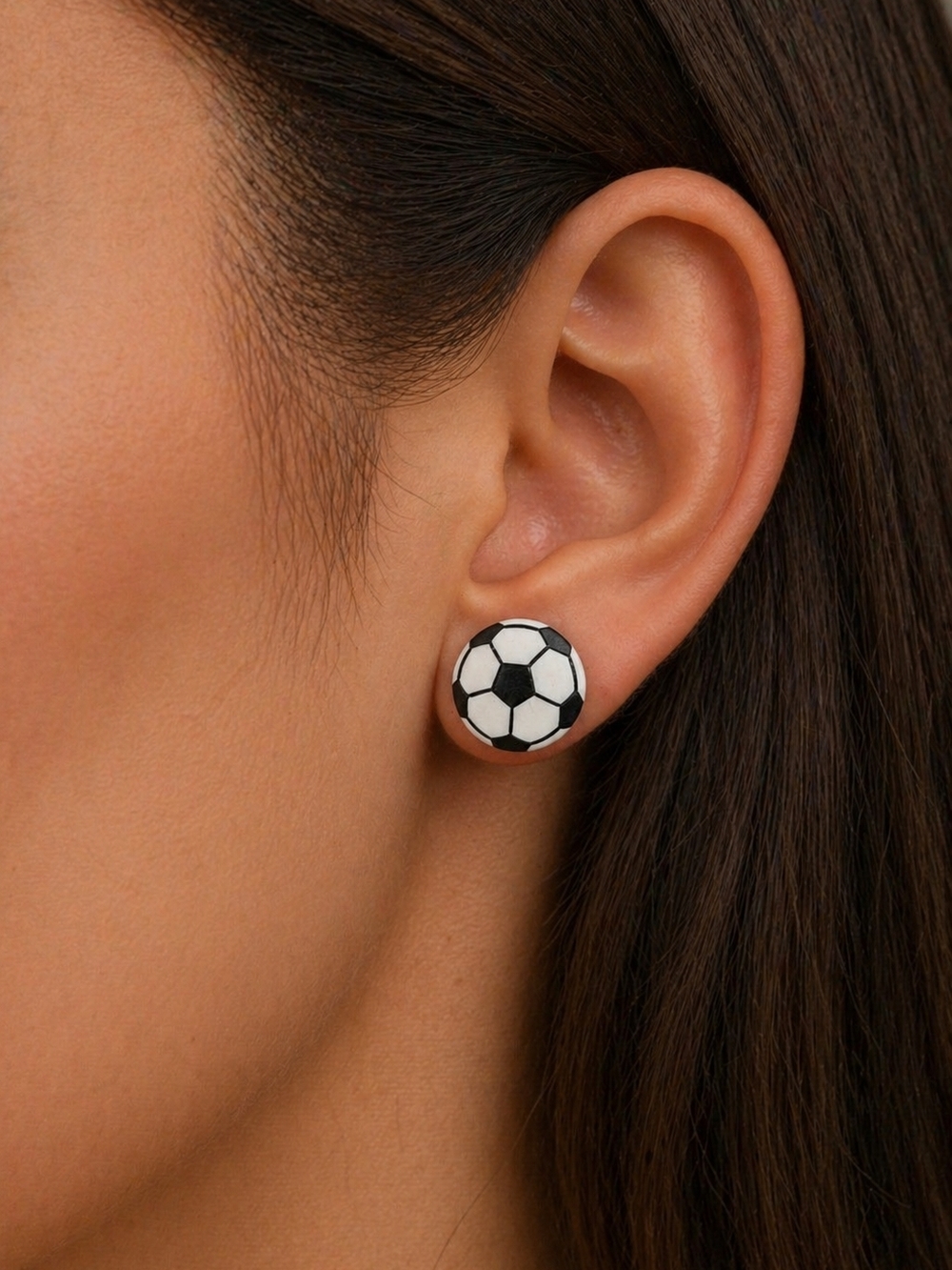 Soccer Ball Stud Earrings - Black & White Fashion Studs
